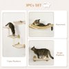 PawHut 3PCs Wall Mounted Cat Tree Cats Shelves, Climbing Shelf Set, Kitten Activity Center with Jumping Platforms Hammock Scratching Post, Oak