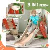 AIYAPLAY Kids Slide, 3 in 1 Foldable Toddler Slide with Basketball Hoop, Climber, Carrot-themed Indoor Slide for 1-3 Years Old, Orange