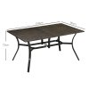 Outsunny Garden Table with Parasol Hole, Outdoor Garden Dining Table with Wood Grain Tabletop and Steel Frame for Patio, Deck, Balcony, Brown, 150 x 96 x 73cm
