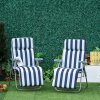 Outsunny Reclining Garden Chair Set of 2, 5-Level Adjustable Zero Gravity Chairs with Cushions, Folding Sun Lounger Garden Recliner Chairs with Armrests for Outdoor, Patio, Blue Stripe