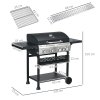 Outsunny 4+1 Gas Burner Grill, 12.5 kW Propane Gas Barbecue BBQ Grill with Wheels, Warming Rack, Shelves, Thermometer, Bottle Opener, Black