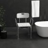 HOMCOM Height Adjustable Shower Chair with Arms and Back, Non-Slip Shower Stool, Bedside Commode with Detachable Bucket for Elderly, Seniors, Disabled, White