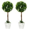 HOMCOM Set of 2 Decorative Artificial Plants Ball Trees with Lavender Flowers in Pot Fake Plants for Home Indoor Outdoor Decor, 60cm, White