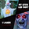 HOMCOM 6ft Outdoor Halloween Decoration Witch with Pumpkin, Standing Skeleton Witch Prop Life Size with Sound and Motion Activated, Light Up Eyes, Laughing Sound, Posable Arms, White