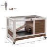 PawHut Indoor Rabbit Cages Guinea Pig Hutch, with Openable Roof, Wheels, Indoor Enclosed Run with No-Leak Tray, Brown