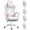 Vinsetto Computer Gaming Chair, PU Leather Office Desk Chair with Footrest, Swivel Wheels, 135?? Reclining Back, Lumbar Support, Headrest for Home, White and Pink