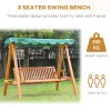 Outsunny 3 Seater Garden Swing Seat with Canopy, Wooden Swing Chair, Outdoor Hammock Bench for Balcony Patio Porch, Green