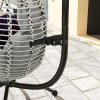 Outsunny Outdoor Swing Chair with Thick Padded Cushion, Patio Hanging Egg Chair with Metal Stand, Foldable Basket, Cup Holder, Rope Structure for Indoor & Outdoor, Grey