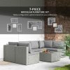 Outsunny 7 Pieces Rattan Garden Furniture Set, 6 Seater Garden Corner Sofa with Wide Seat, Cushions and Glass Top Table, Sectional Outdoor Furniture Conservatory Set for Patio, Grey