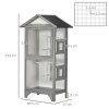 PawHut Wooden Bird Cage Budgie Cage Outdoor for Finch, Canary w/ Slide Tray, Asphalt Roof - Grey