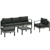 Outsunny 6 Pieces PE Rattan Garden Furniture Set with Sofa, Armchairs, Stool, Patio Sofa Set with Metal Coffee Table, Cushions, for Poolside, Charcoal Grey