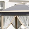 Outsunny 3 x 4m Garden Gazebo Hexagon Pop Up Gazebo Party Tent Canopy Double Roof Instant Shelter with Netting and Carry Bag for Outdoor Patio, Khaki