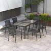Outsunny 6 Seater Garden Dining Set, Stackable Armchairs and Wood-like Top Table, Space-Saving Outdoor Table and Chairs with Breathable Mesh Seat, Garden Furniture Set, Grey