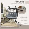 Outsunny Outdoor PE Rattan 2 Seaters Swing Chair with Thick Padded Cushion, Patio Hanging Egg Chair with Metal Stand, Headrest, for Indoor and Outdoor, Black