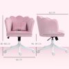 HOMCOM Velvet Office Chair with Petal Shell Back and Lumbar Pillow, Armless Desk Chair with Wide Seat and Tilt Function, Height Adjustable Swivel Makeup Vanity Chair for Bedroom, Pink