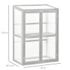 Outsunny Wooden Cold Frame Greenhouse Polycarbonate Garden Grow House for Flower Vegetable Plants with Adjustable Shelf, Double Doors, 76 x 47 x 110cm, Light Grey