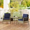 Outsunny 3 Pieces Rattan Bistro Set, Wicker Garden Furniture Set with Glass Top Coffee Table and Chairs, Thickened Cushions for Outdoor, Patio, Balcony, Charcoal Grey
