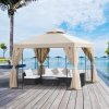 Outsunny 3 x 3 m Garden Gazebo Double Roof Marquee Patio Wedding Party Tent Canopy Shelter with Sidewalls (Beige)