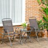 Outsunny Garden Bistro Set, 3 Pieces Table and Chairs Set, Outdoor Garden Furniture with Foldable Breathable Mesh Fabric Armchairs & Glass Top Coffee Table, Brown