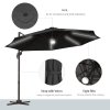 Outsunny 3(m) Cantilever Roma Parasol Garden Sun Umbrella Outdoor Patio with 360 Rotation Crank & Tilt Aluminium Frame LED Solar Light Cross Base, Dark Grey