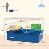 PawHut Guinea Pig Cage Chinchillas Rabbit Small Animal Cage with Ramp, Dish, Water Bottle, 71 x 46 x 47cm, Blue
