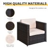 Outsunny 3 Pieces Rattan Bistro Set, Wicker Garden Furniture Set with Glass Top Coffee Table and Chairs, Thickened Washable Cushions for Outdoor, Patio, Balcony, Brown