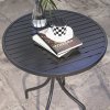 Outsunny ??66cm Garden Side Table, Round Bistro Coffee Table, Outdoor Patio Table with Steel Frame and Slat Tabletop for Balcony and Porch, Black