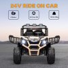 AIYAPLAY Kids Electric Ride on Car 2-Seater, 24V Truck UTV with Remote Control, Suspension System, LED Lights, Horn, Music, for 3-8 Years, khaki