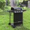 Outsunny 3+1 Burner Gas BBQ Grill with Built-in Thermometer, Lid, Portable Gas Barbecue Grill with Side Table, Shelf, Spice Rack, Wheels, Grease Cup for Garden Party Outdoor Cooking, Black
