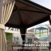 Outsunny 3 x 3 m Hardtop Gazebo with Netting and Curtains, Garden Gazebo Canopy Shelter with Metal Roof, Aluminium Frame, for Garden, Deck, Bronze Tone