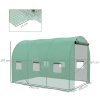 Outsunny 3 x 2(m) Polytunnel Greenhouse with Sprinkler Irrigation System, Walk-in Green House for Garden with Wide Roll-up Door, 6 Mesh Windows, Galvanised Steel Frame, Green