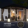 Outsunny 3 x 3 m Hardtop Gazebo with Netting and Curtains, Garden Gazebo Canopy Shelter with Metal Roof, Aluminium Frame, for Garden, Deck, Bronze Tone