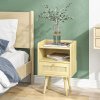 HOMCOM Bedside Tables Set of 2, Boho Styled Nightstand with Drawer, Storage Compartment and Rattan Accent, Side End Table for Bedroom, 40 x 30 x 60cm, Natural Wood Finish