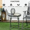 Outsunny ??45cm Garden Side Table, Outdoor Round Folding Patio Table with Imitation Marble Glass Top, Small Coffee Table, Black and White