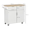 HOMCOM Kitchen Island Utility Cart, with 2 Storage Drawers & Cabinets for Dining Room, White
