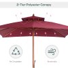 Outsunny 3 x 3(M) Garden Parasol Umbrella Sunshade, Outdoor Wooden Parasol with Double Tier Canopy, Wine Red