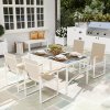 Outsunny 5 Piece Garden Table and Chairs, Outdoor Dining Set with Tempered Glass Table Top, 4 Armchairs with High Backrest, 4 Seater Garden Furniture Set for Deck, Balcony