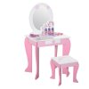 HOMCOM Girls Dressing Table with Mirror, Stool, Kids Dressing Table, Unicorn-Designed Play Toy for Toddles Girls Age 3-6 Years, Acrylic Mirror, Pink and White