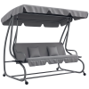 Outsunny 2-in-1 Garden Swing Seat Bed, 3 Seater Convertible Swing Chair Bench with Tilting Canopy, Cushioned Seat and 2 Pillows for Patio, Garden, Light Grey
