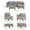 Outsunny 5 Pieces PE Rattan Garden Furniture Set, 4 Seater Garden Corner Sofa Set with Glass Coffee Table, Wicker Outdoor Furniture Set with Cushions for Patio Deck, Brown