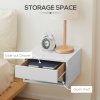 HOMCOM Floating Bedside Table Set of 2 Wall Mounted Nightstand with Storage Drawer and Open Shelf for Bedroom, High Gloss White
