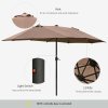 Outsunny 4.4m Double-Sided Sun Umbrella Garden Parasol Patio Sun Shade Outdoor with LED Solar Light, NO BASE INCLUDED, Khaki
