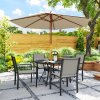 Outsunny 5 Piece Garden Furniture Set, Garden Dining Set with Round Table and 4 Stackable Chairs, Steel Frame, for Outdoor, Patio, Terraces, Dark Grey