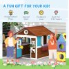 Outsunny Wooden Playhouse for Kids Outdoor Wendy House with Doors, Windows, Plant Pots, Boxes, for 3-8 Years - Dark Brown