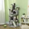 PawHut Cat Tree, 138cm Cat Tower with Sisal Scratching Posts and Pad, Bed, Condos, Platforms, Toy Balls, Anti-Tip Kit, Kitten Activity Centre for Indoor, Light Grey