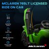 AIYAPLAY McLaren 765LT Licensed Electric Car for Kids with Butterfly Doors, 12V Kids' Electric Ride on with Remote Control, Transport Wheels, LED Lights, MP3 Music, Horn, for 3-6 Years, Green