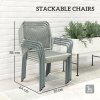 Outsunny 5 Piece Wicker Garden Dining Set, PE Rattan Garden Furniture Set with 4 Stackable Chairs, Tempered Glass Top Table and Cushions, Outdoor Table and Chairs for Patio, Conservatory, Light Grey