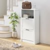 HOMCOM Modern Shoe Cabinet with 2 Flip Drawers and Adjustable Shelves, Narrow Shoe Storage Cabinet with Open Compartment, Holds 10 Pairs for Entryway, Hallway, White