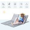 Outsunny Set of 2 Foldable Garden Beach Chair Mat Lightweight Outdoor Sun Lounger Seats Adjustable Back Metal Frame PE Fabric Head Pillow w/ Carry Bag, Light Grey
