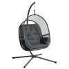 Outsunny Hanging Egg Chair Outdoor Indoor, Swing Hammock Chair with Stand, Cushions, Lumbar Pillow, Adjustable Height and Steel Frame for Garden Patio Lounge Porch, Dark Grey